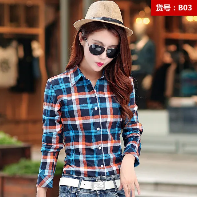 2017 Spring New Fashion Casual Lapel Plus Size Blouses women plaid shirt Checks Flannel Shirts Female Long Sleeve Tops Blouse