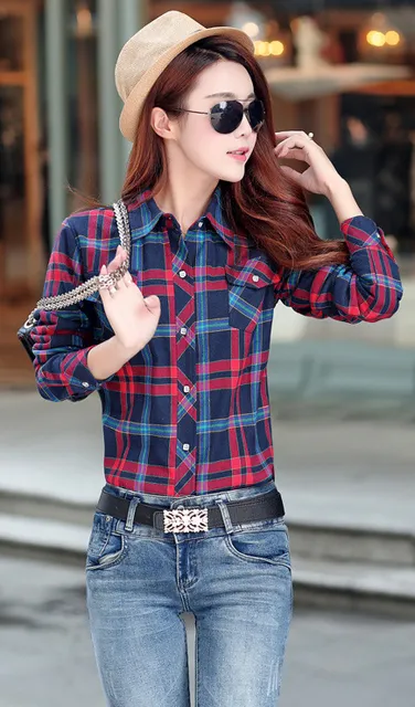 2017 Women's Cotton Winter Fashion Casual Warm Wool Shirts Blouse For Women's Long Sleeve M-XXL Size Femme Velvet Plaid Shirt