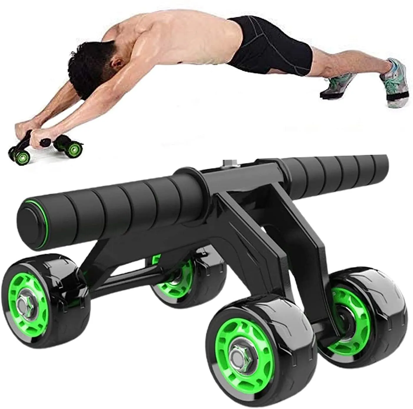 4 Wheels Power Wheel Triple Abdominal Roller Abs Workout Fitness Machine Gym