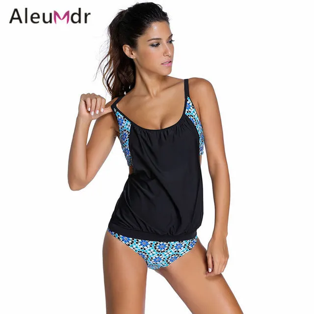 Aleumdr 2017 Women Stripes Swimwear Push-up Tankini Top Bathing Suit Swimsuit Plus Size Shorts Bikinis LC41990 Maillot De Bain