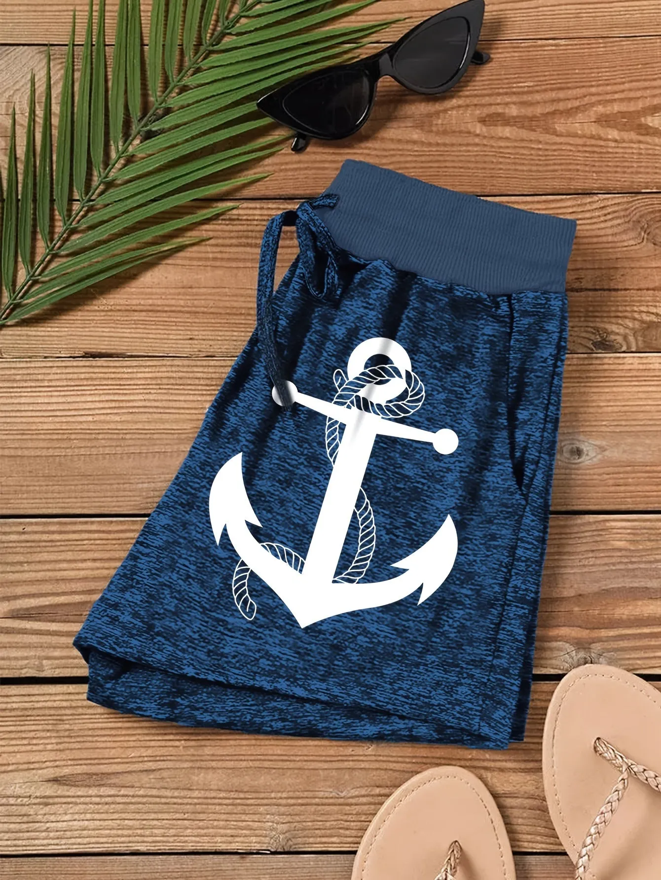 Anchor Print Lounge Shorts for Women Comfortable Elastic Waist Design