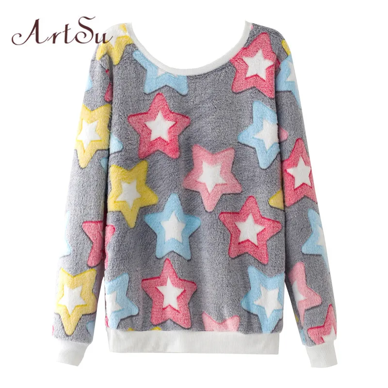 ArtSu New 2017 Women Spring Autumn Long Sleeve Casual Sweatshirts Women Cute Print Hoodies Moleton Feminine Oversize EPHO80045