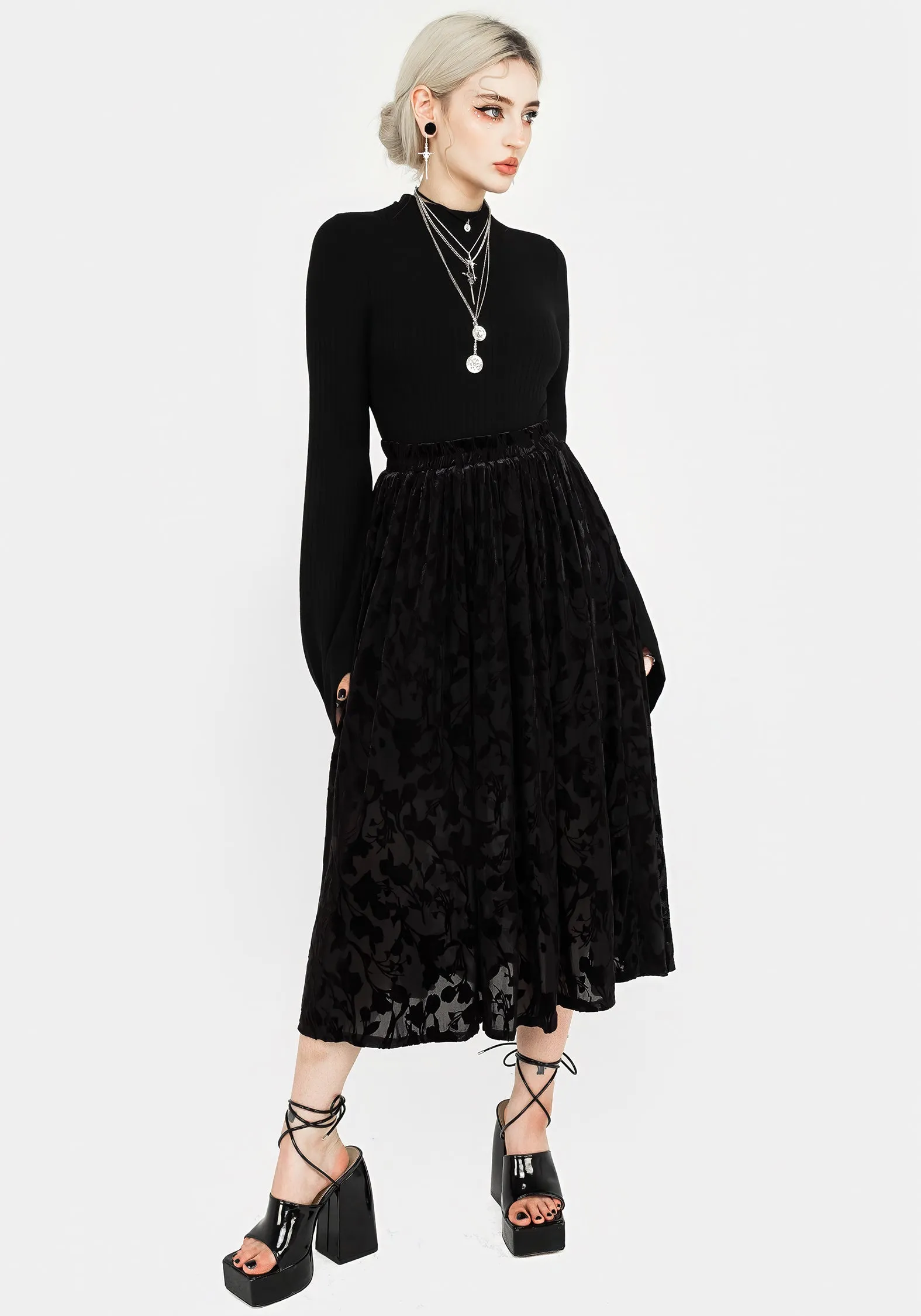 Ava Devoré Mesh Midi Skirt