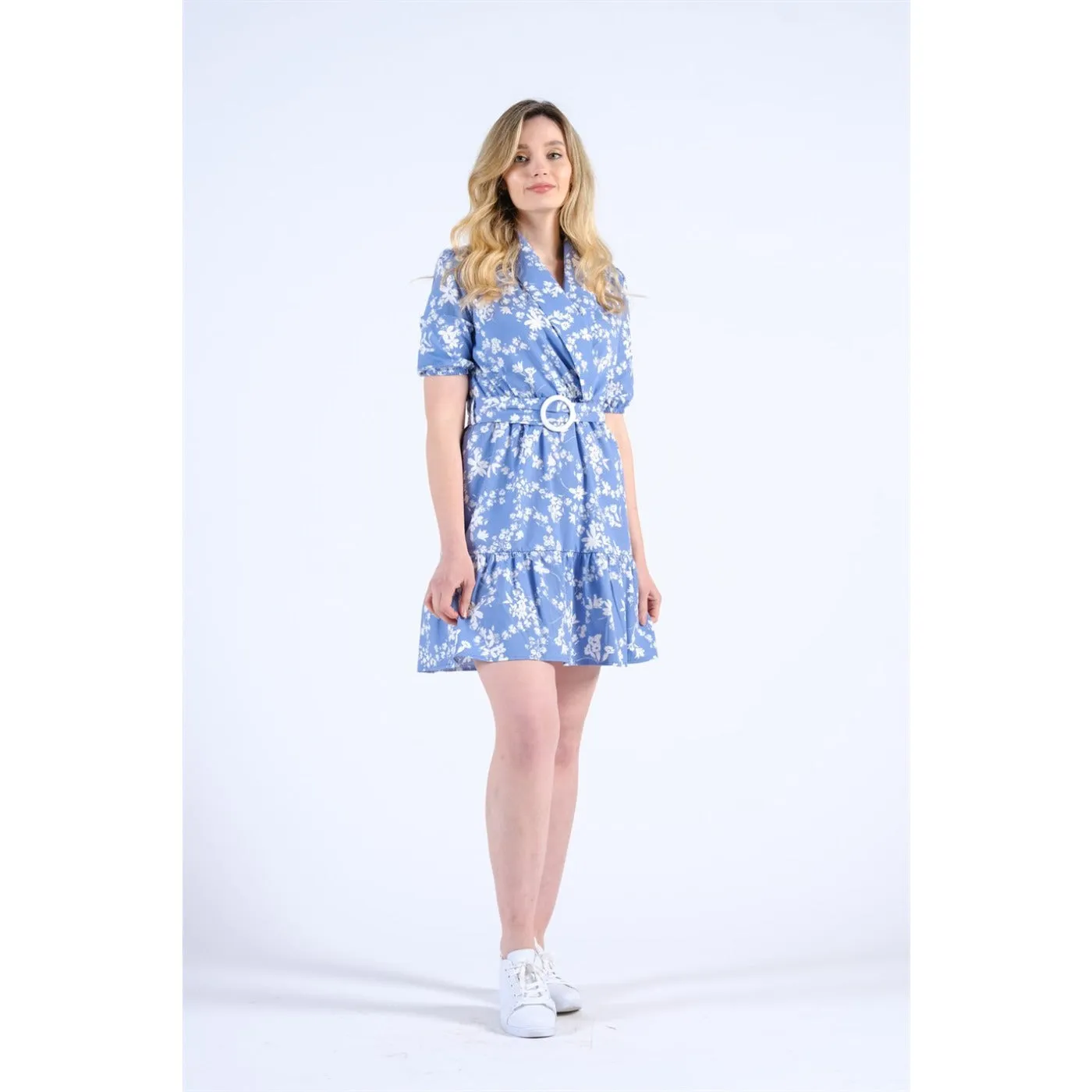 Balloon Sleeve Belted Floral Dress