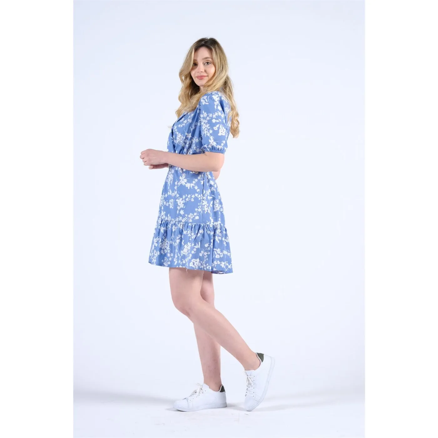 Balloon Sleeve Belted Floral Dress