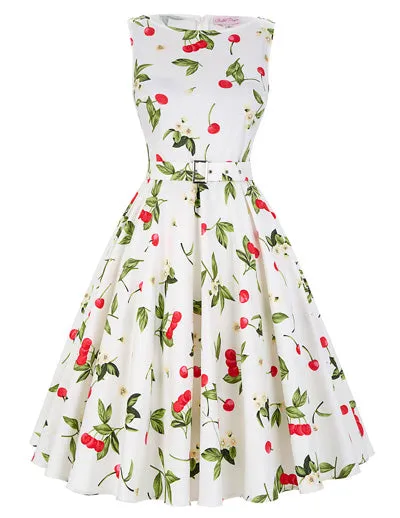 Belle Poque 2017 Summer Women Dress Cotton Sleeveless Belt Polka Dot Floral Print Vintage 50s Rockabilly Dresses Vestidos Mujer