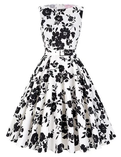 Belle Poque 2017 Summer Women Dress Cotton Sleeveless Belt Polka Dot Floral Print Vintage 50s Rockabilly Dresses Vestidos Mujer