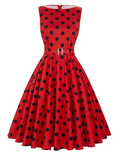 Belle Poque 2017 Summer Women Dress Cotton Sleeveless Belt Polka Dot Floral Print Vintage 50s Rockabilly Dresses Vestidos Mujer