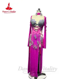 Belly Dance Performance Dress for Women Customsized AB Stones Bra robe 2pcs Adult Children Shaabi Saibi Balady Competiton Robes