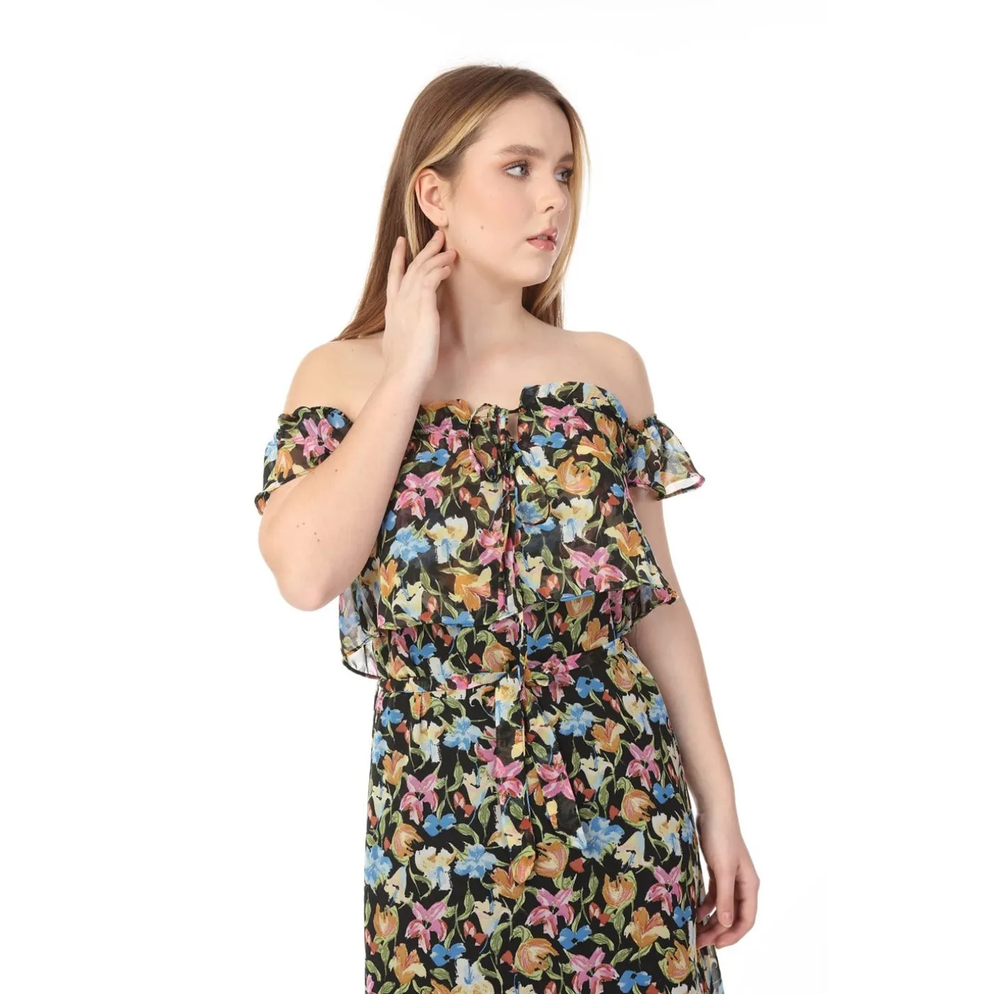 Blue Strapeless Floral Maxi Dress