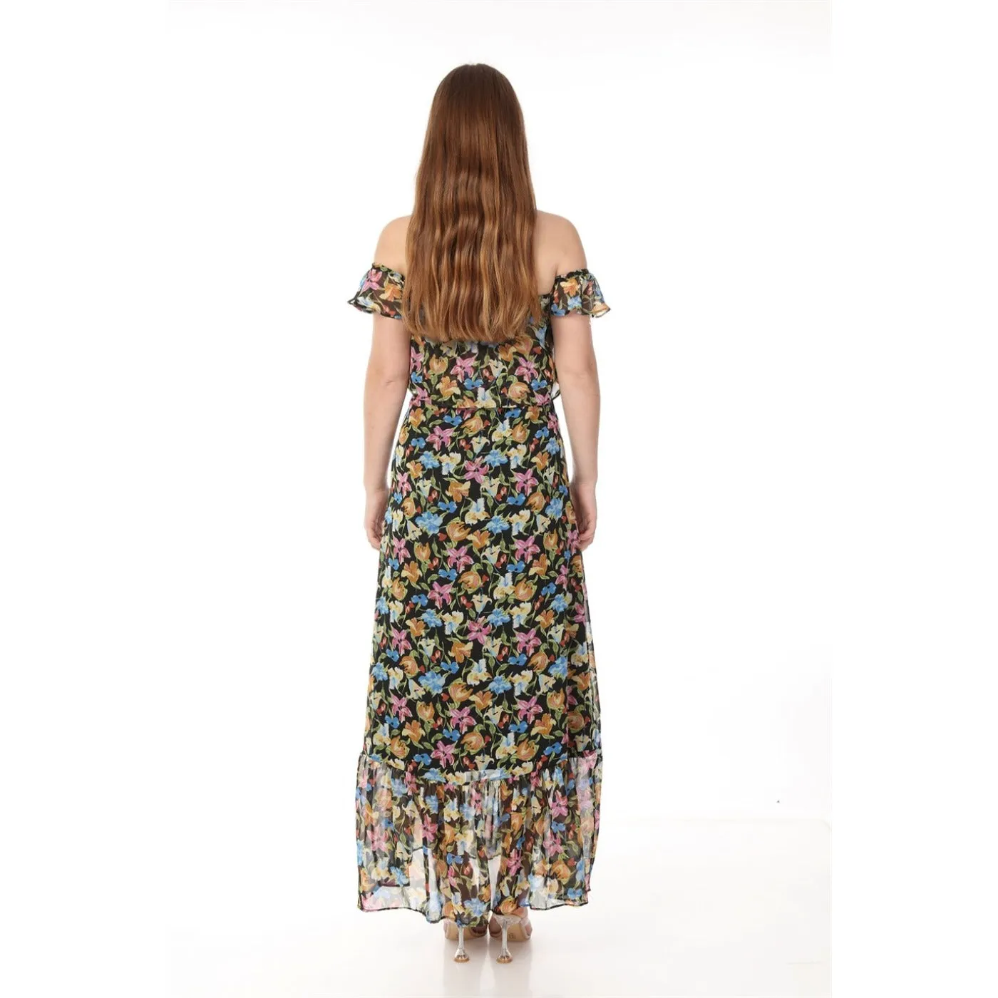 Blue Strapeless Floral Maxi Dress