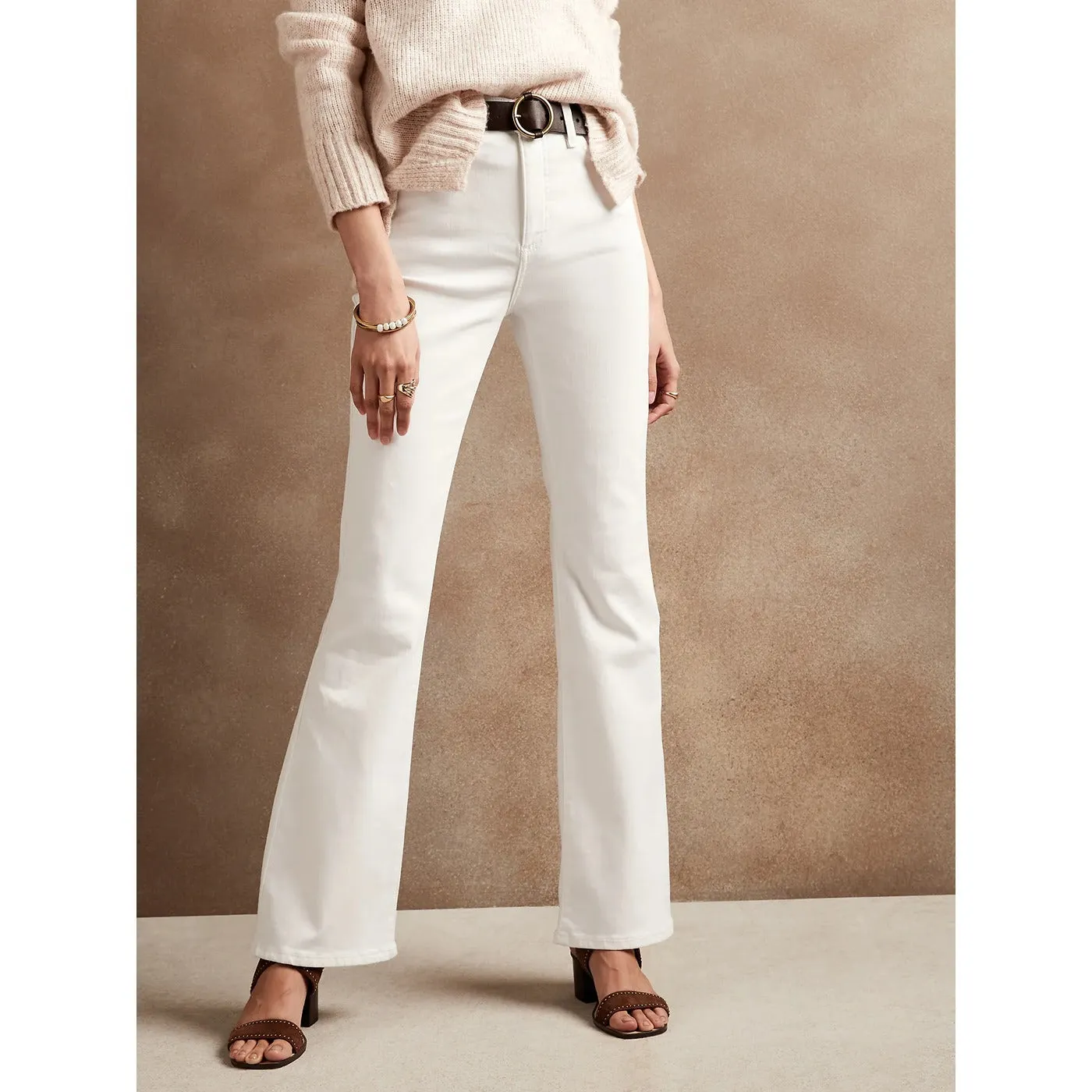 BR High Rise White Flare Jeans