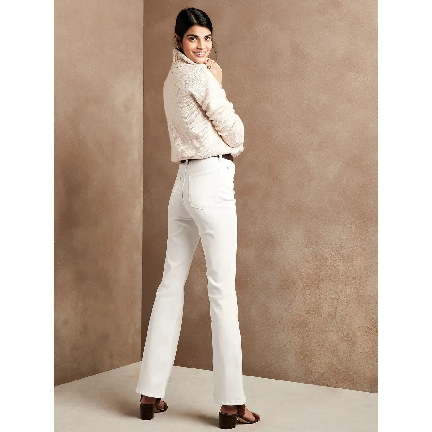 BR High Rise White Flare Jeans