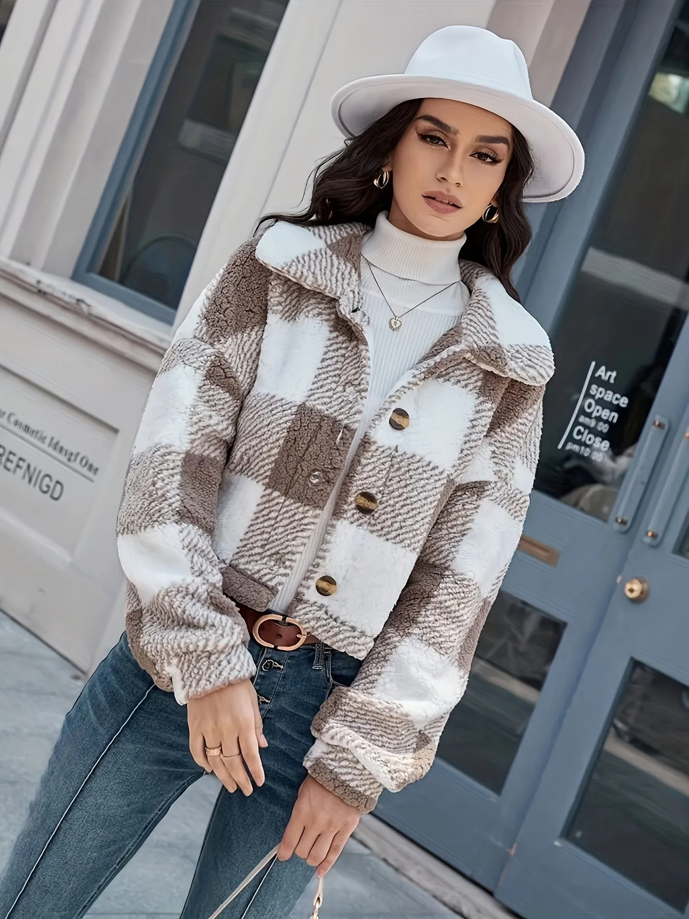 Cozy Plaid Teddy Coat Versatile Winter Outwear for Women