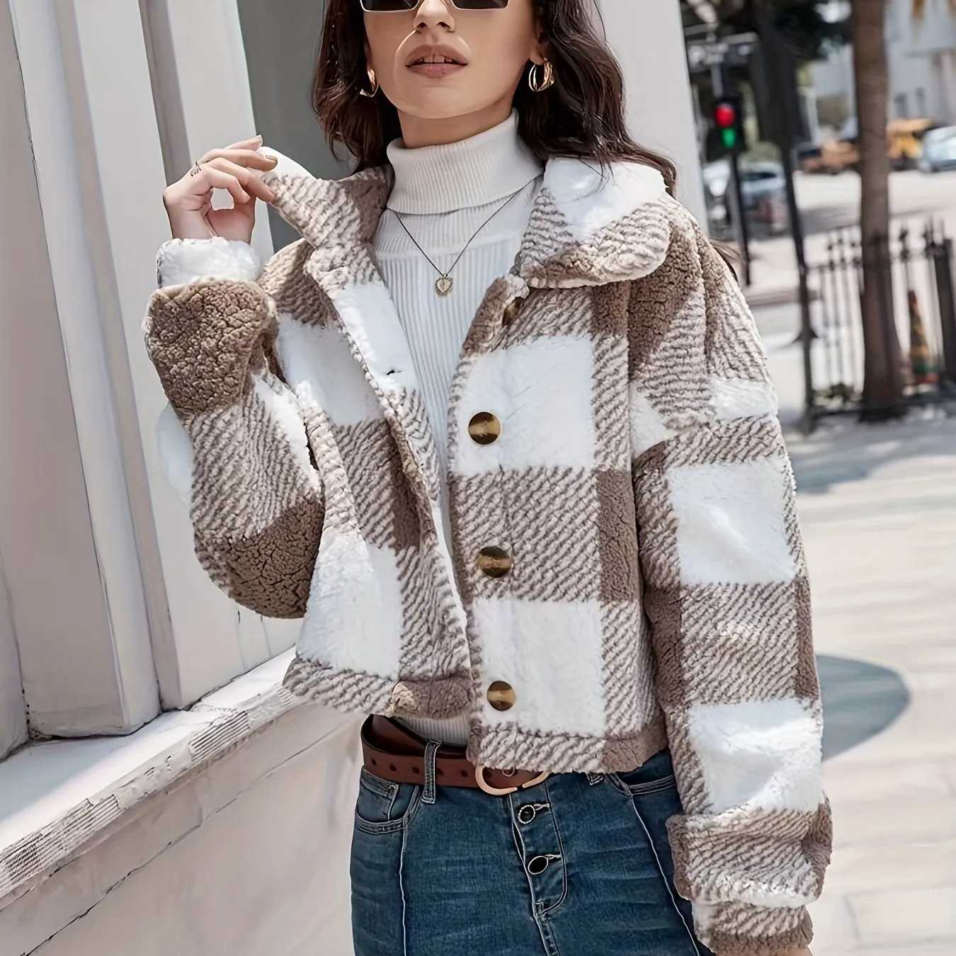 Cozy Plaid Teddy Coat Versatile Winter Outwear for Women