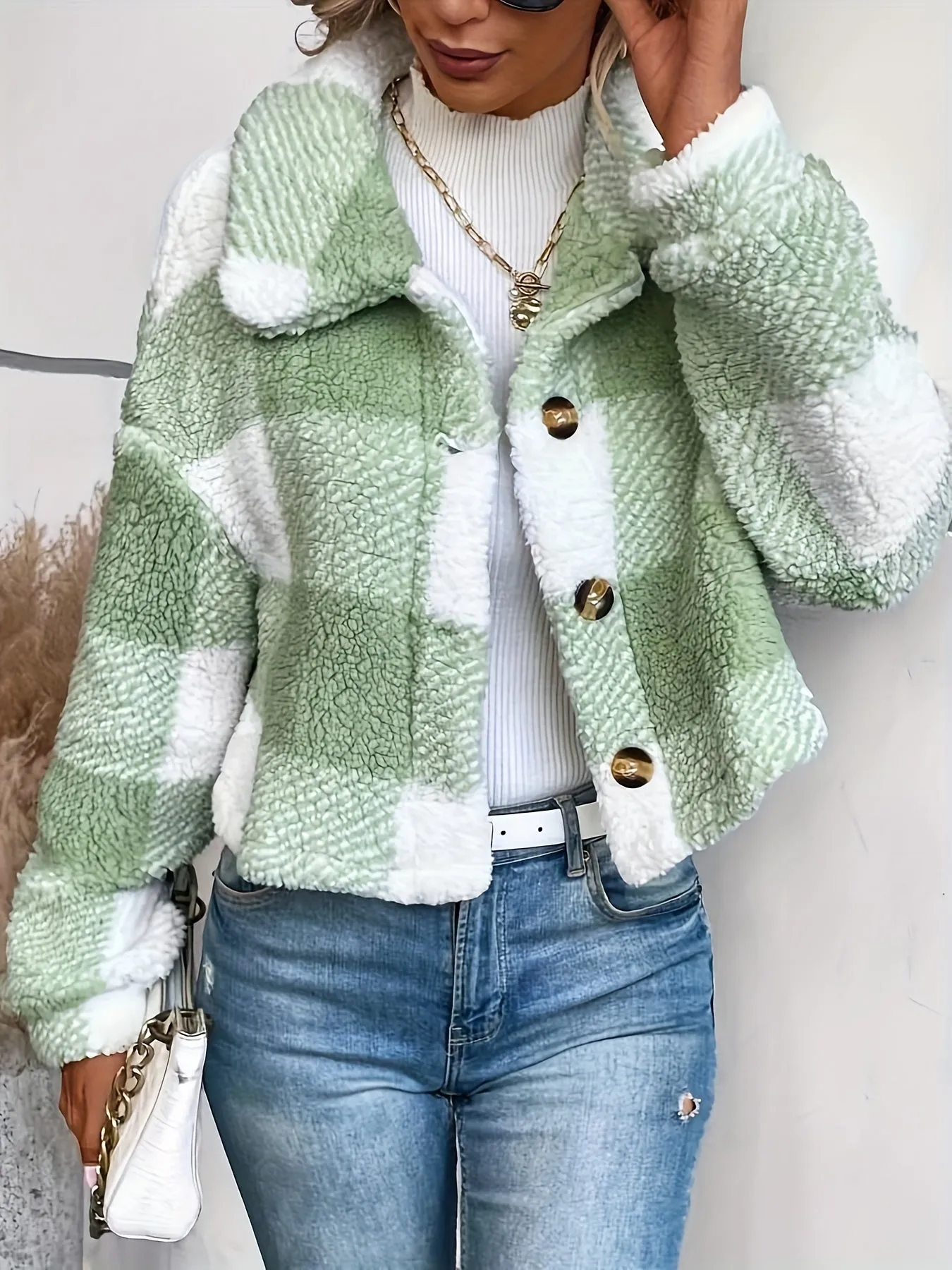 Cozy Plaid Teddy Coat Versatile Winter Outwear for Women