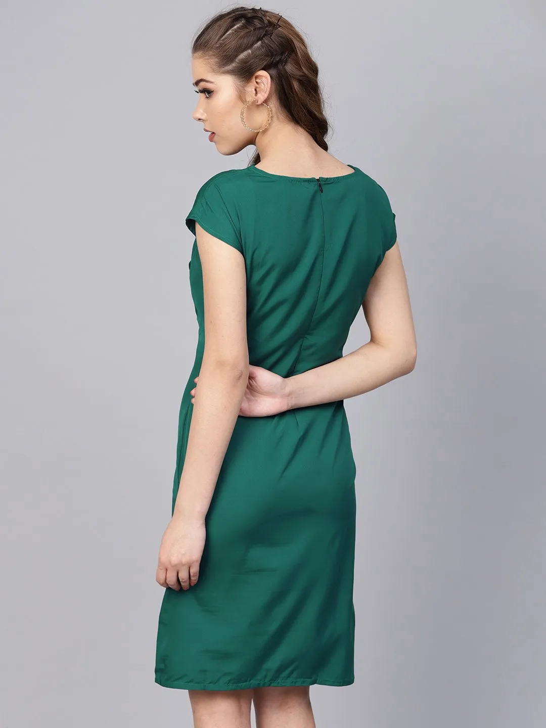 Dark Green Sheath Cap Sleeve Dress