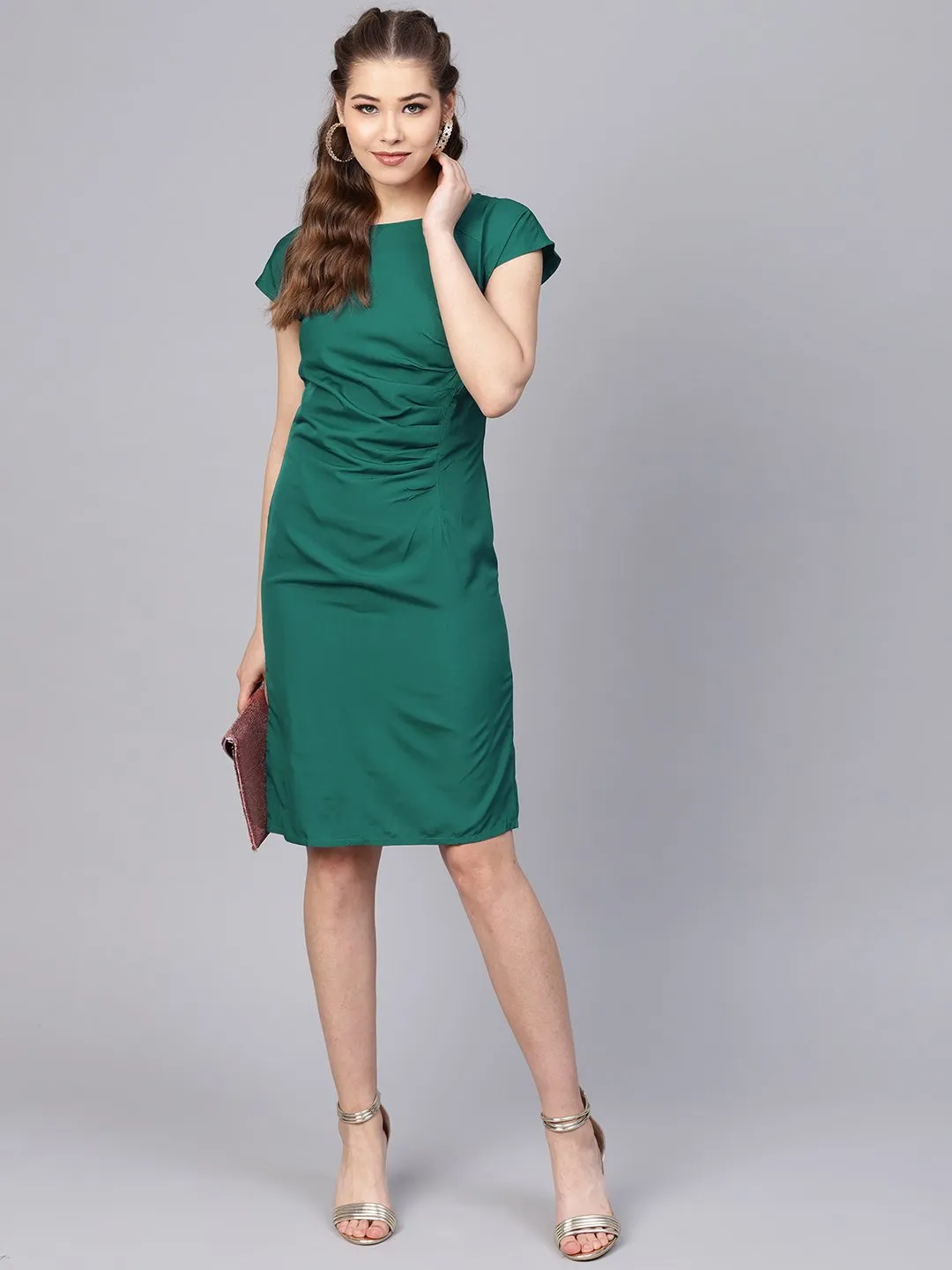 Dark Green Sheath Cap Sleeve Dress