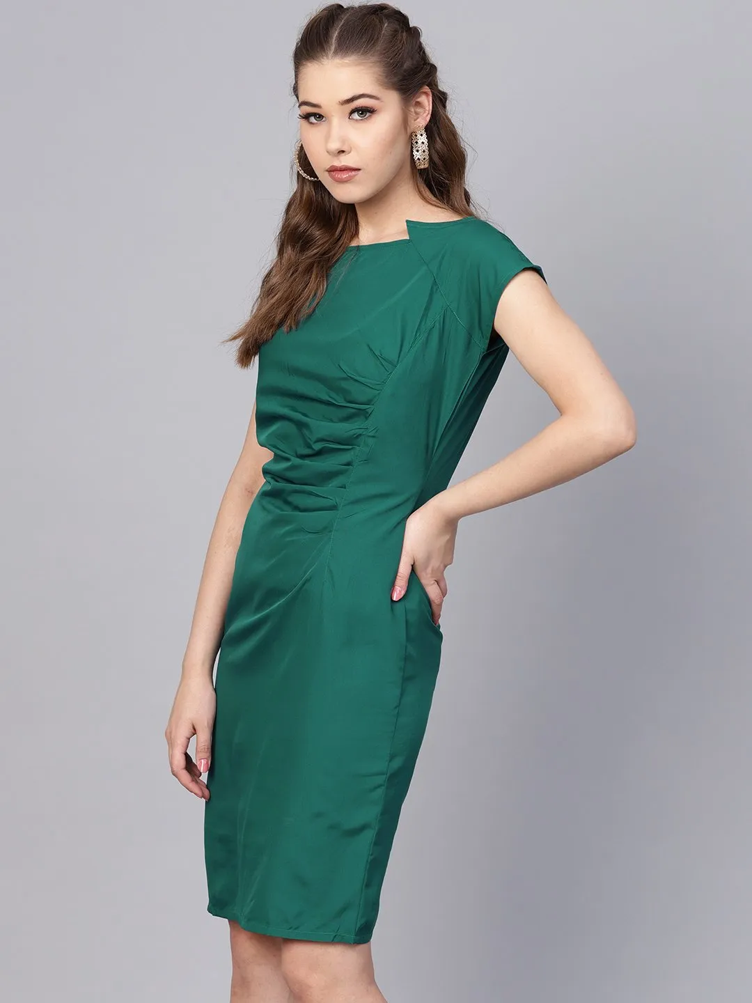 Dark Green Sheath Cap Sleeve Dress