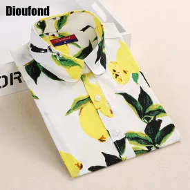 Dioufond Summer Floral Blouse Shirt Women Long Sleeve Tops Cotton Shirts White Navy Blouses Small Flower Blusas Femininas 2016