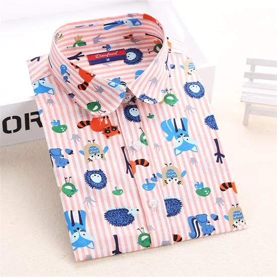 Dioufond Women Blouse Shirt Star Print Long Sleeve Blouse Vintage Cotton Fox Shirt Casual Plus Size Women Shirt Ladies Tops New