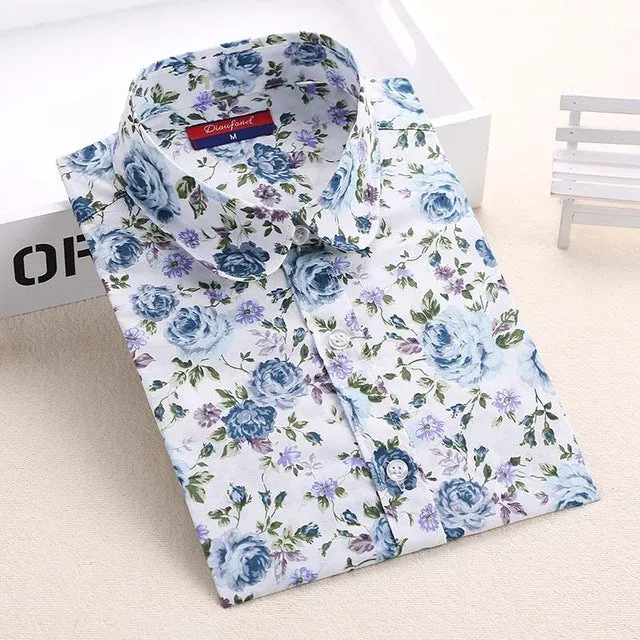 Dioufond Women Blouse Shirt Star Print Long Sleeve Blouse Vintage Cotton Fox Shirt Casual Plus Size Women Shirt Ladies Tops New