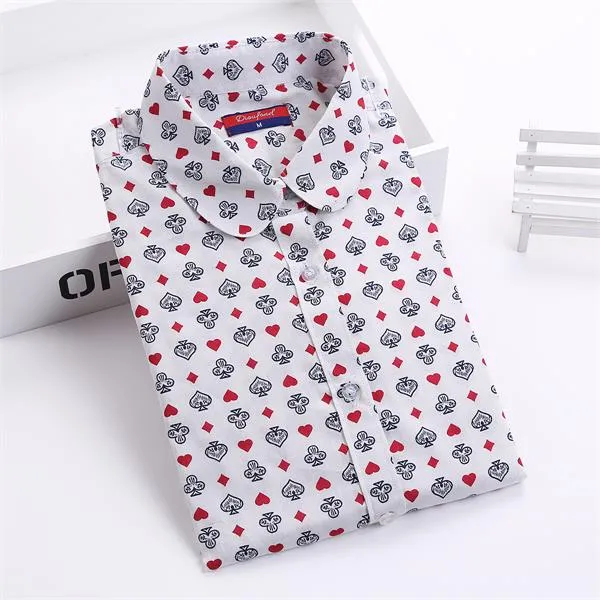 Dioufond Women Blouse Shirt Star Print Long Sleeve Blouse Vintage Cotton Fox Shirt Casual Plus Size Women Shirt Ladies Tops New