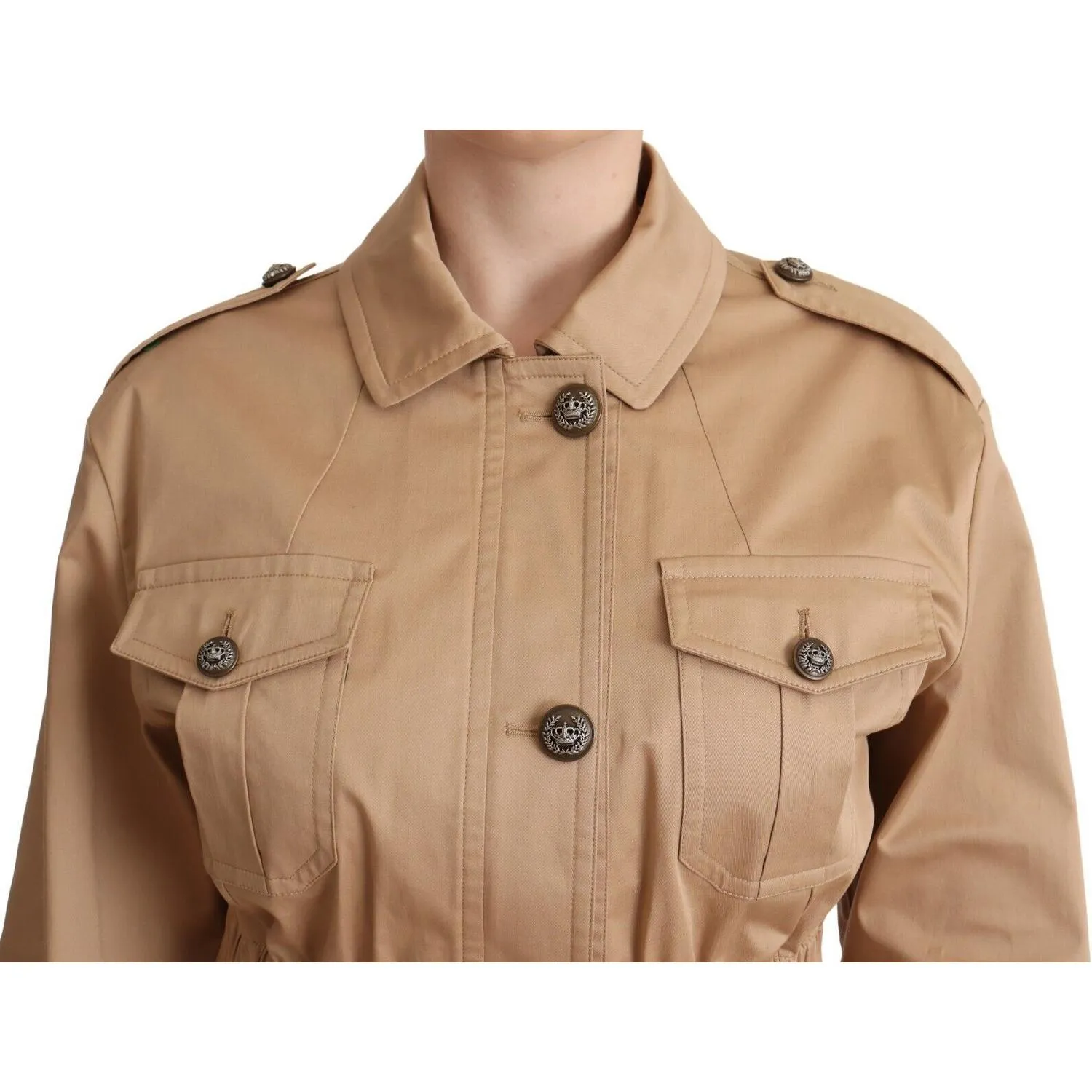 Dolce & Gabbana Chic Beige Button Down Coat with Embellishments