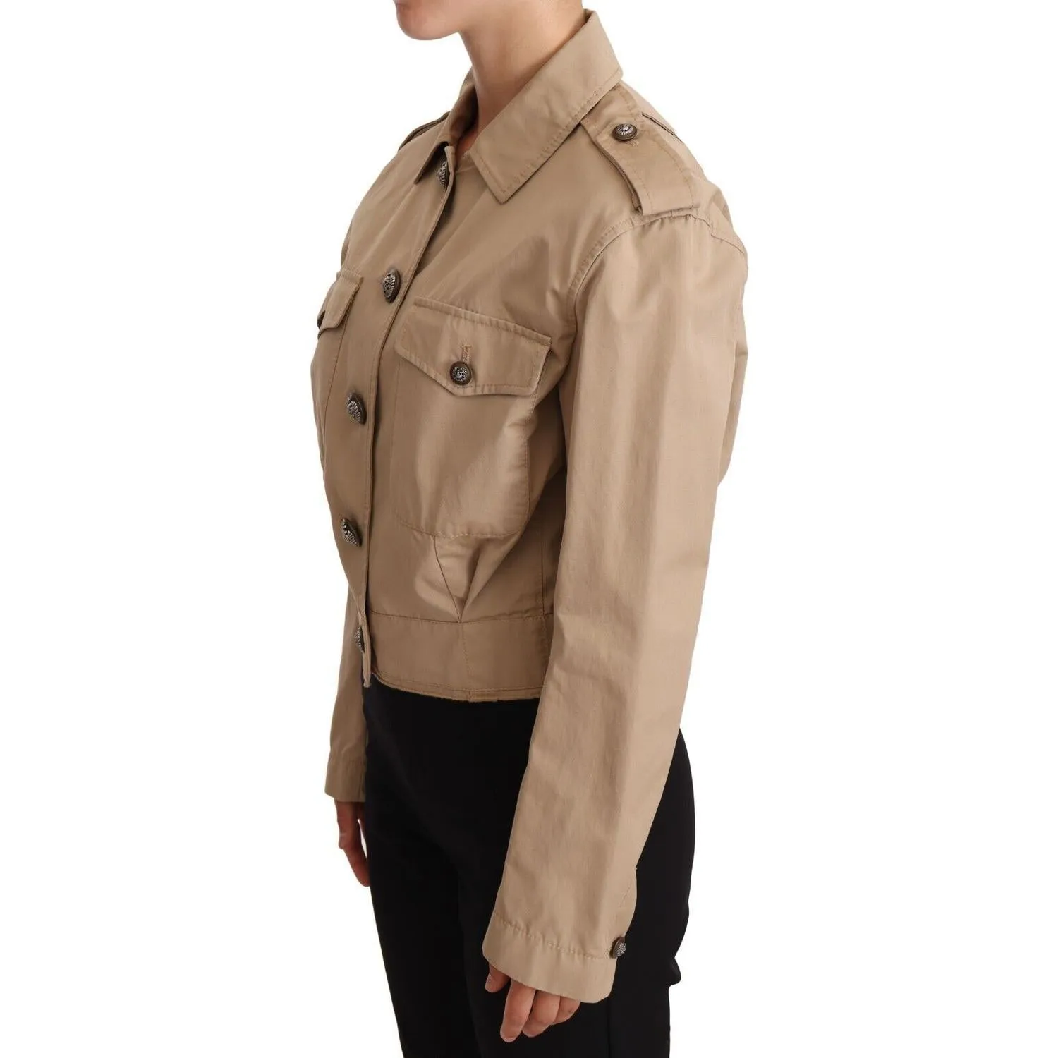 Dolce & Gabbana Elegant Cropped Cotton Jacket in Beige