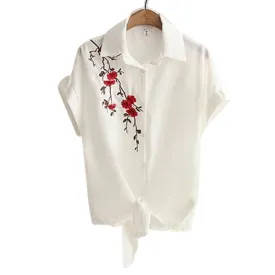 Embroidery White Top Blouses Shirts (US 8-16)