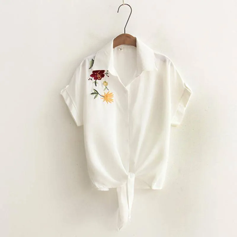 Embroidery White Top Blouses Shirts (US 8-16)