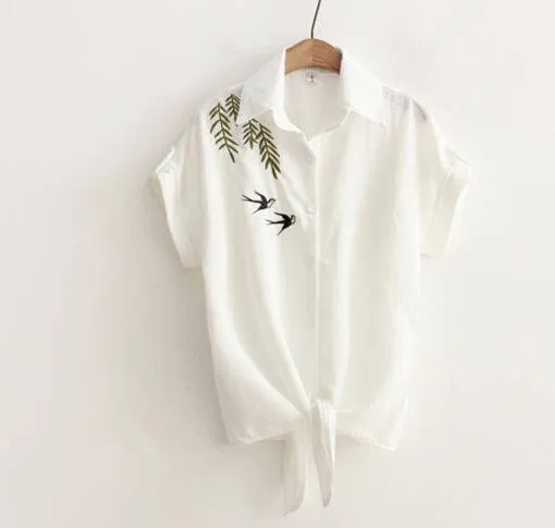 Embroidery White Top Blouses Shirts (US 8-16)