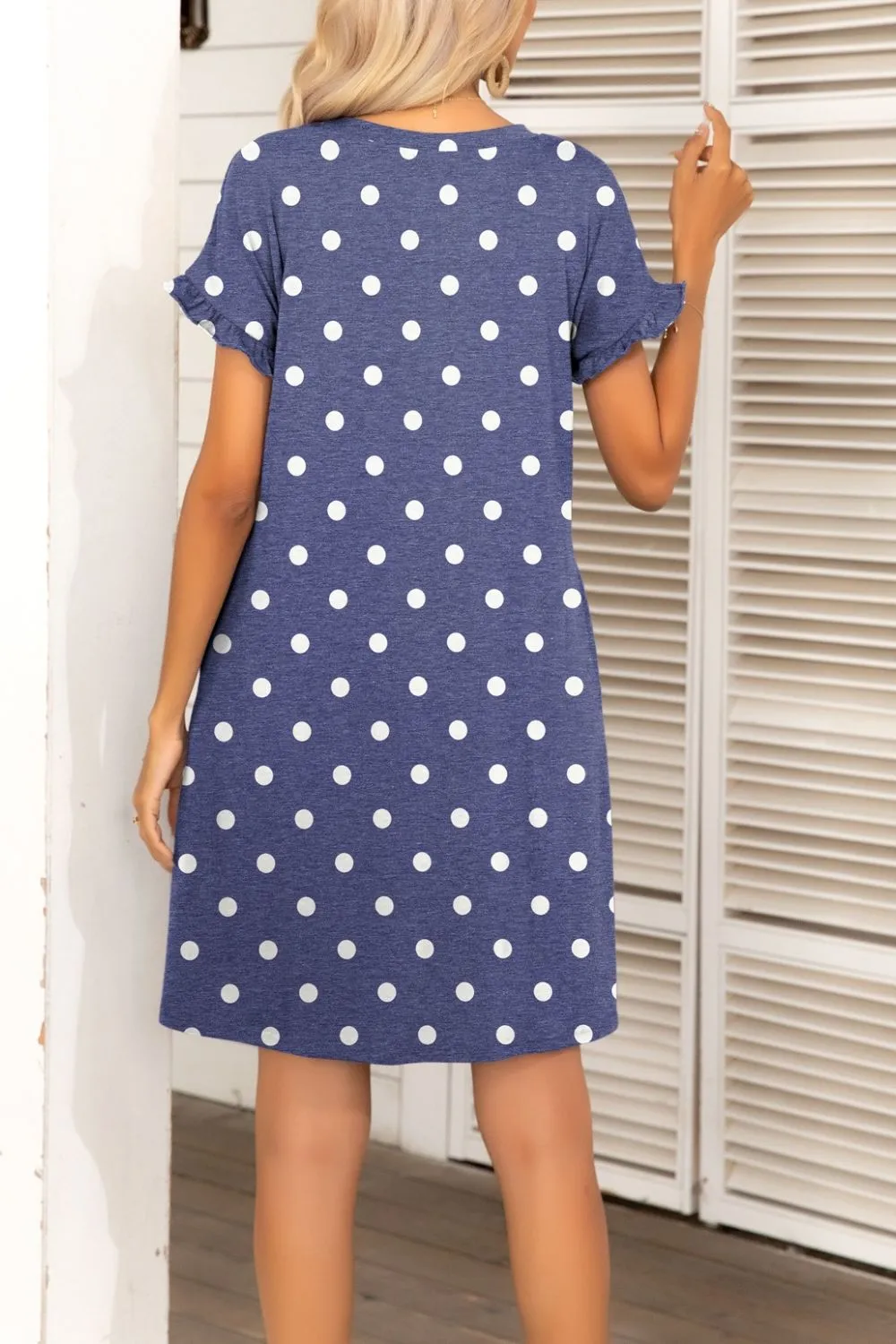 Flounce Sleeve Round Neck Dress with Pockets