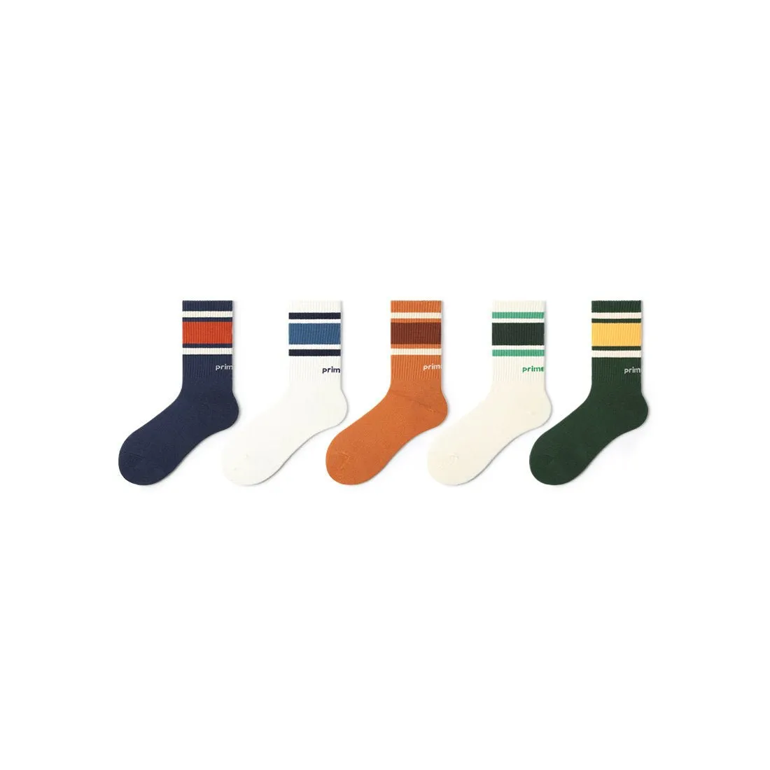 Fun Stripes All-season Women Fitness 5pcs Crew Socks Set