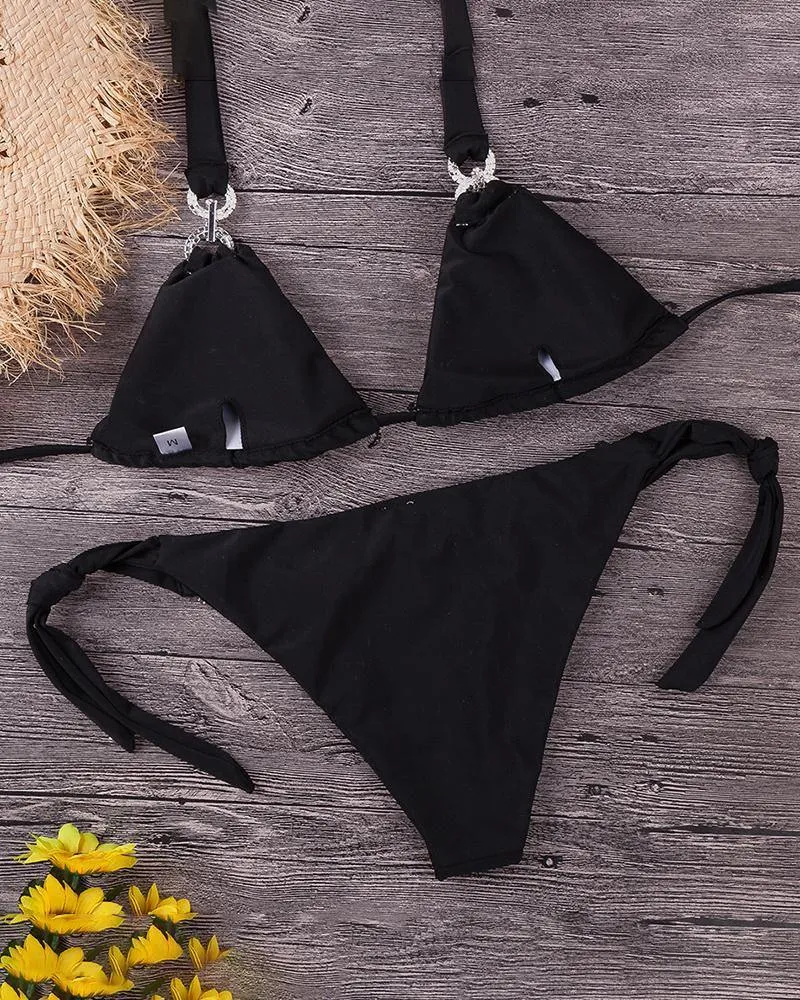 Halter Studded Design Bikini Sets