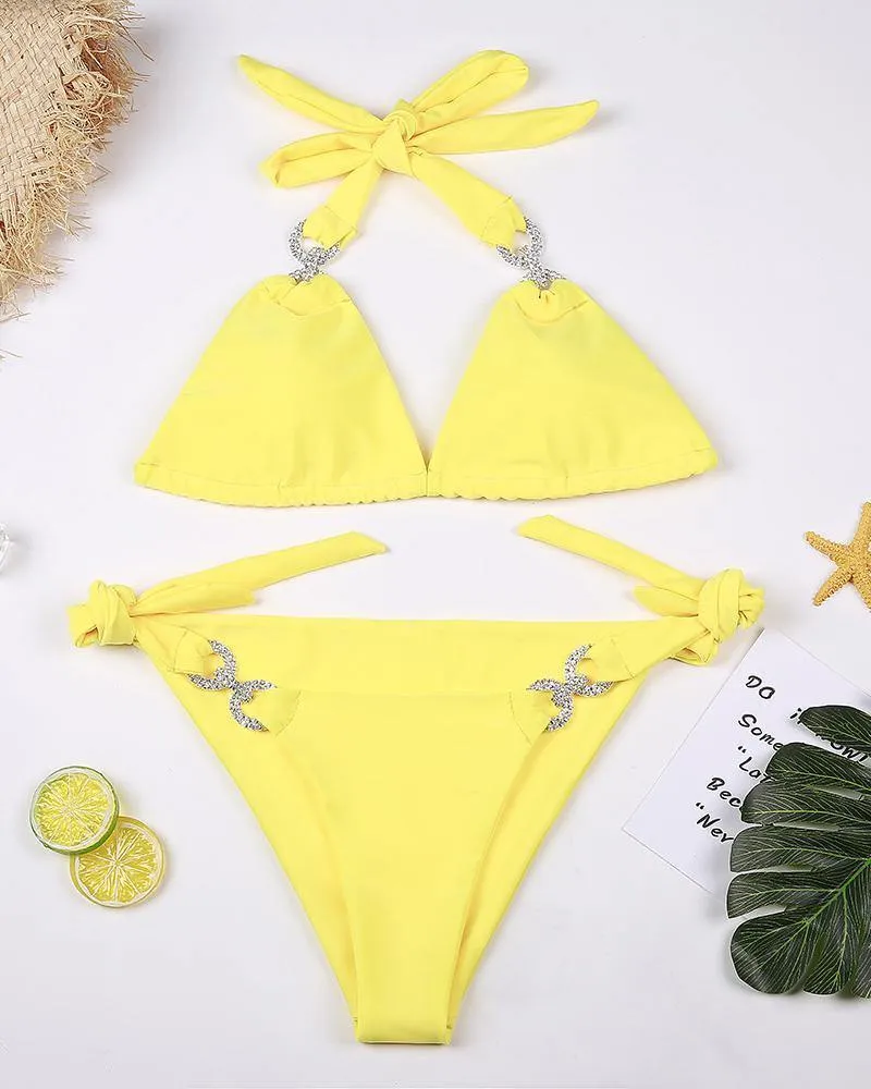 Halter Studded Design Bikini Sets