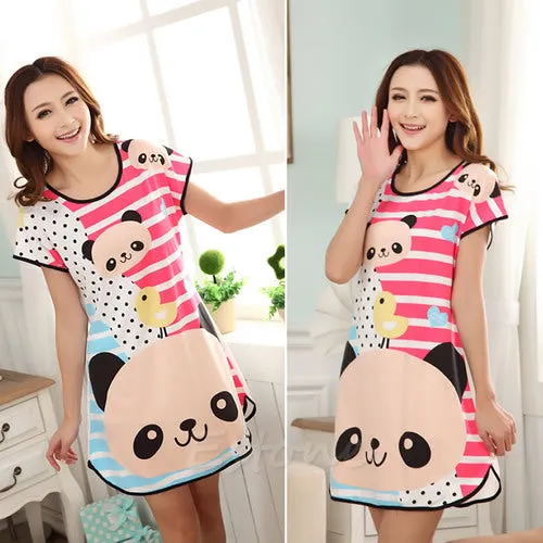 Healthy home dress nightgown women Cartoon Polka Dot Sleepwear Short Sleeve Casual Home Dress Night Shirt Sleepwear Nightwear