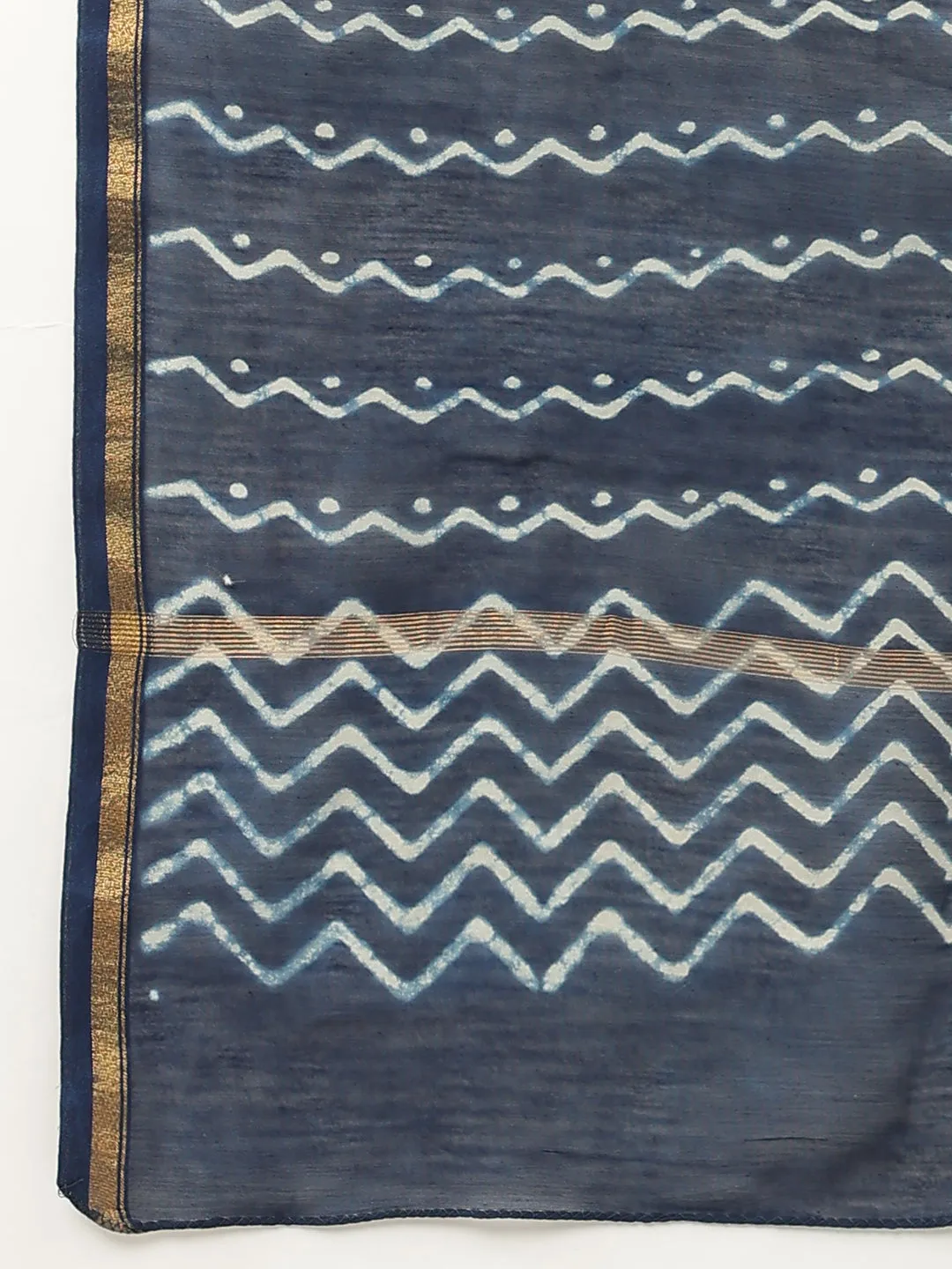 Indigo Blue Hand Block Chanderi Silk Saree