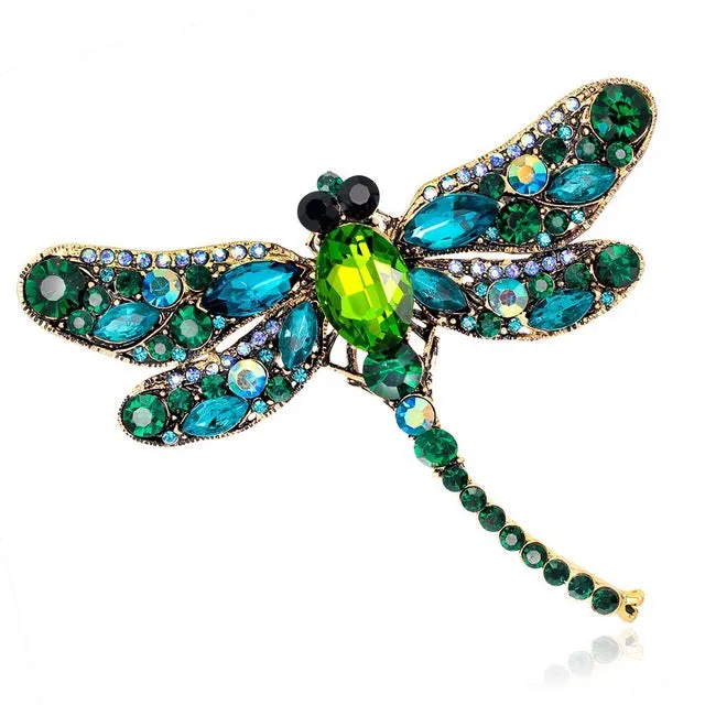 JUJIE Rhinestone Dragonfly Brooches For Women 2017 Antique Gold Color Scarf Lapel Brooch Pins Animals Crystal Jewelry Gifts Girl