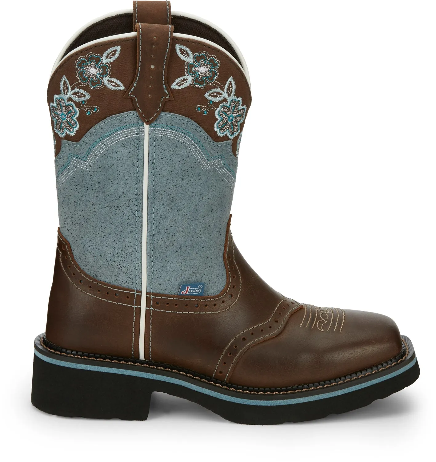 Justin 11in Gypsy Floral Womens Blue Starlina Leather Cowboy Boots 6B