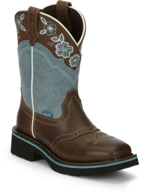 Justin 11in Gypsy Floral Womens Blue Starlina Leather Cowboy Boots 6B