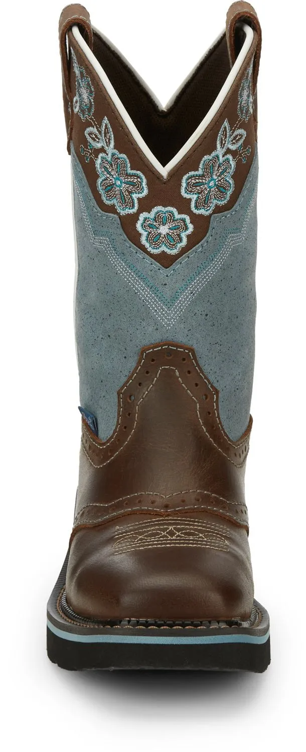 Justin 11in Gypsy Floral Womens Blue Starlina Leather Cowboy Boots 6B