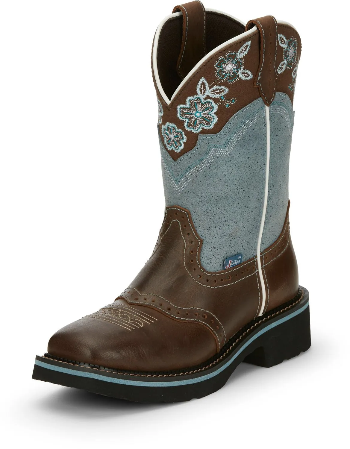 Justin 11in Gypsy Floral Womens Blue Starlina Leather Cowboy Boots 6B