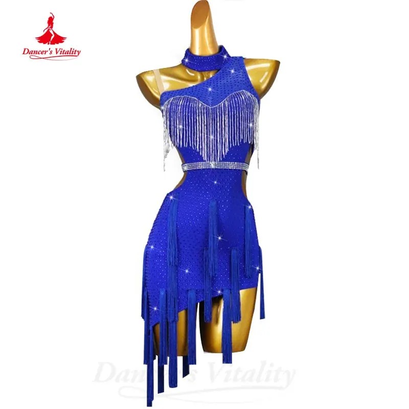 Latin Dance Clothing Customized  Luxury Rhinestone Sexy Tassel Dress Adults and Children Tango Chacha Samba Competition Dresses