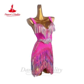 Latin Dance Dresses for Women Custom Senior Full Stones Rumba Chacha Tango Performance Costume Skirt Adult Child Latin Dress