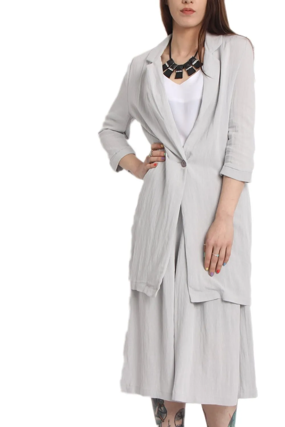 Linen Matching Longline Blazer and Culotte Co-Ord Set