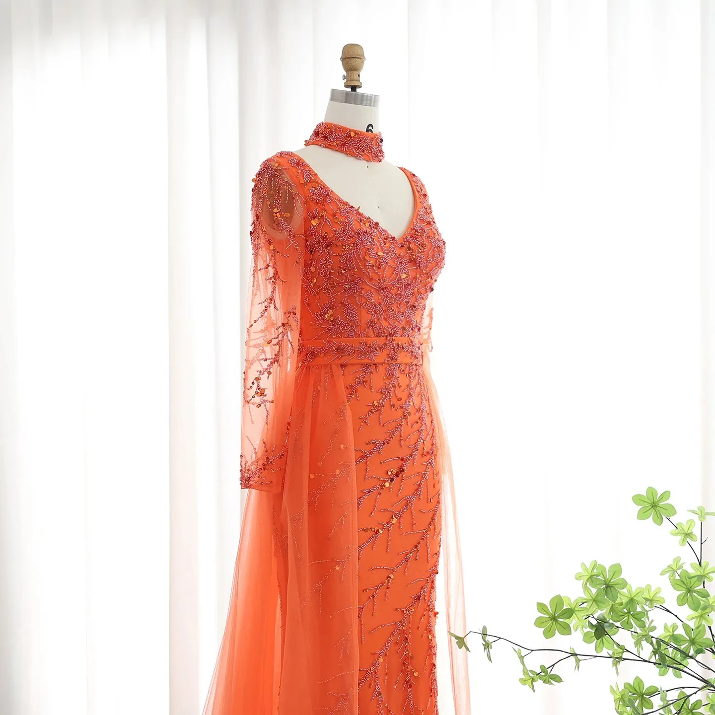 Luxury Beaded Embroidered Dress with Overskirt