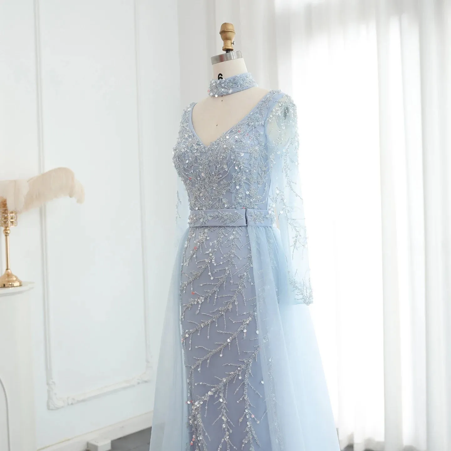 Luxury Beaded Embroidered Dress with Overskirt