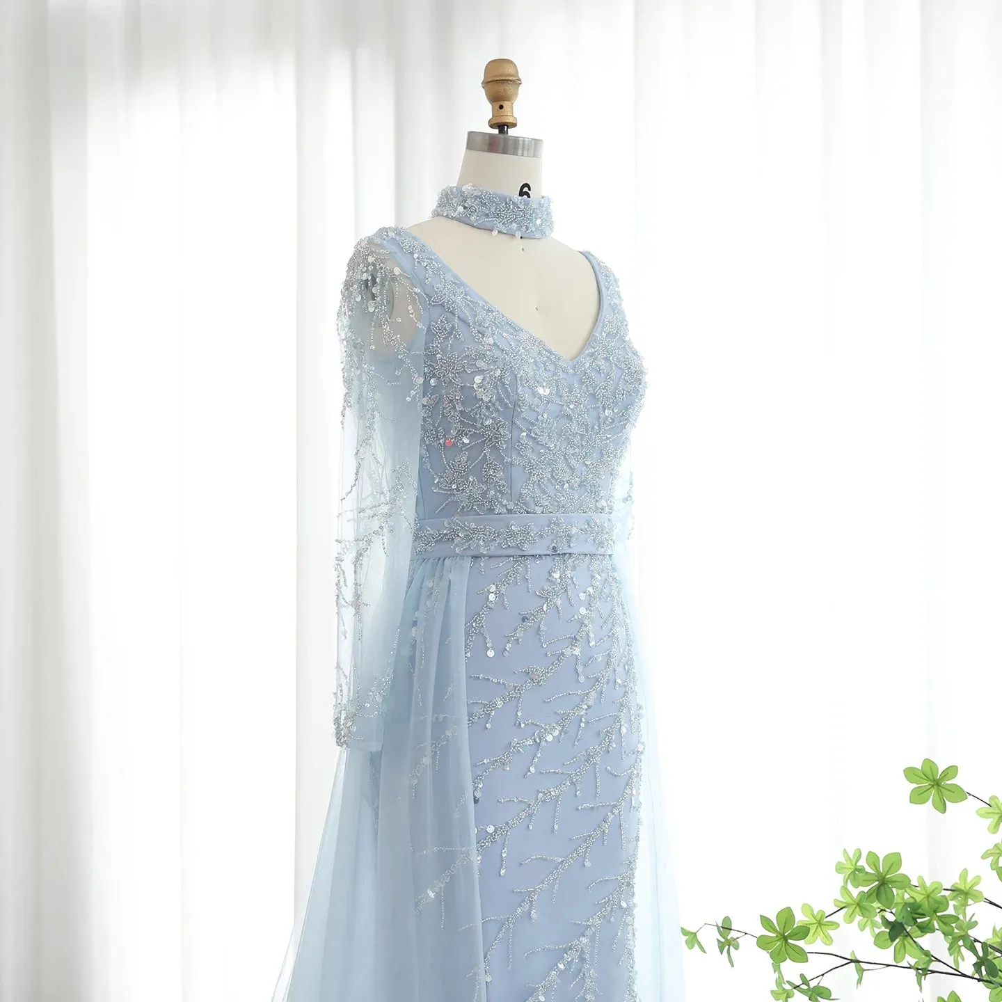 Luxury Beaded Embroidered Dress with Overskirt