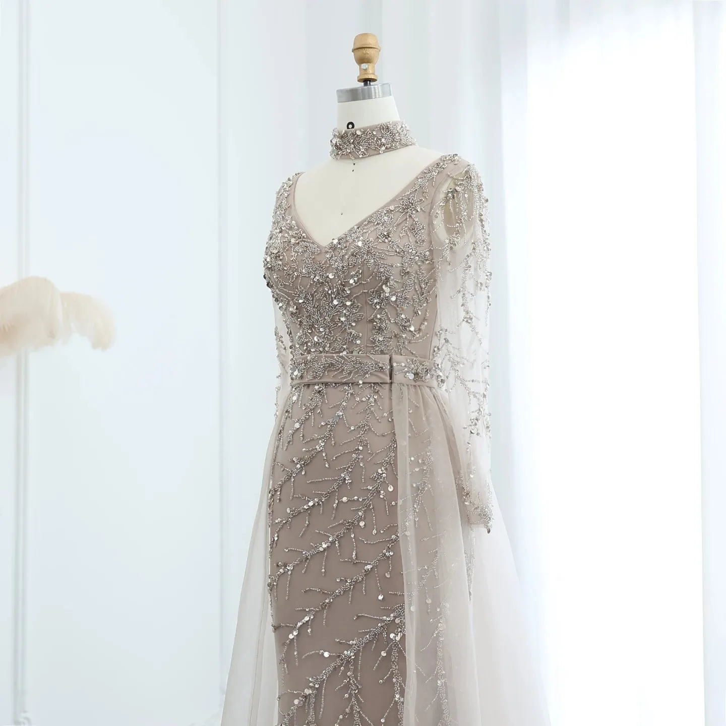 Luxury Beaded Embroidered Dress with Overskirt